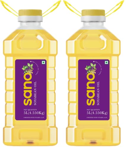 Image of Sano Soybean Oil 5 Ltr PET Bottle: All-natural, nutrient-rich cooking oil with a high omega-3 content and a low saturated fat content; ideal for delicious and healthful meals (Pack of 2)
