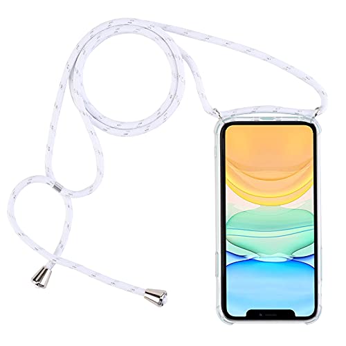 PuYu Zhe Compatible With iPhone 14 Pro Max Case,Clear Transparent TPU Silicone Shell,Crossbody Slim Stylish Shockproof Cover,Adjustable Neck Cord Lanyard-White silver