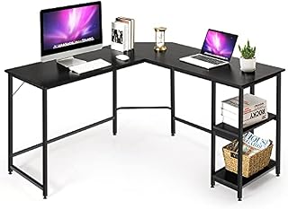 COSTWAY L-Shaped Computer Desk, Industrial Large 2-Person Corner Writing Workstation PC Laptop Table, Wooden Metal Frame Home Office Work Study Gaming Desk (Black, 138 x 138 x 75cm)