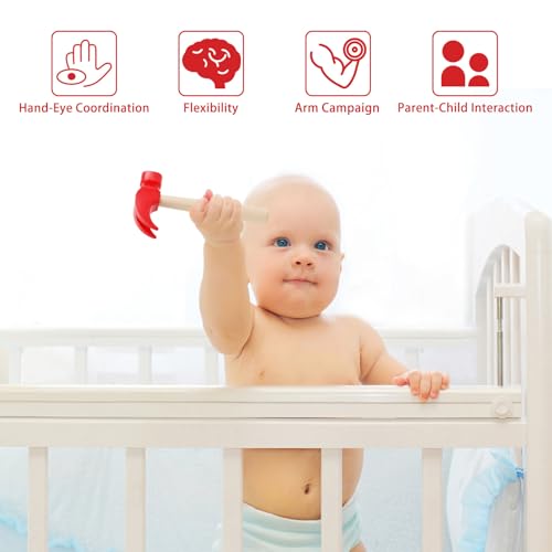 Image of Hxezoc Wooden Hammer Toys Simulation Hammers Maintenance Tools Educational Toys for Kids Birthday Party Games Supplies (Red)