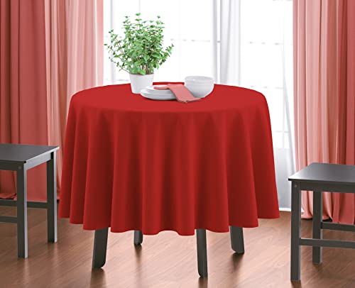 Image of HOME COLORS.IN Plain Solid Cotton 4 Seater Round Table Cover - Durable - Machine Washable - Every Day use Dining Table Cloth - 60 x 60 Inch - Red