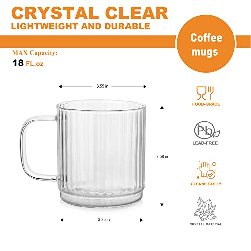 Luxu Glass Coffee Mugs With Vertical Stripes,18 Fl.oz Clear Handmade Large Wide Mouth Mocha Hot Beverage Mugs(2 Pack) #TOP1
