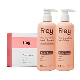Frey Complete Laundry Package | Jasmine Meadow Scent | Detergent, Fabric Softener & Dryer Sheets | Nature’s Luxury