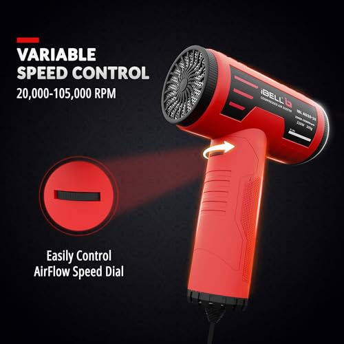 Image of iBELL AD20-10 High Efficiency Compressed Air Duster with 220W Brushless Motor,20000-105000 RPM,3M Cord,Lightweight,Portable Air Blower for PC Electronics Car Inflatables, Grille Protection.