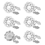 Floruvia Juego de 6 Cubiertas de Botones Desmontables con Diamantes de Imitación, Decoraciones Brillantes para Blusas de Mujer, Clips de Joyería para Jeans y Proyectos de Costura (Plata)