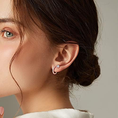 SAKUNALA 925 Sterling Silver Stud Earrings for Women Girls, Hypoallergenic Silver Hoop Earrings and Stud Earrings Set, Small Cartilage Cubic Zirconia Hoops Earrings, Earring Set for Multiple Piercings