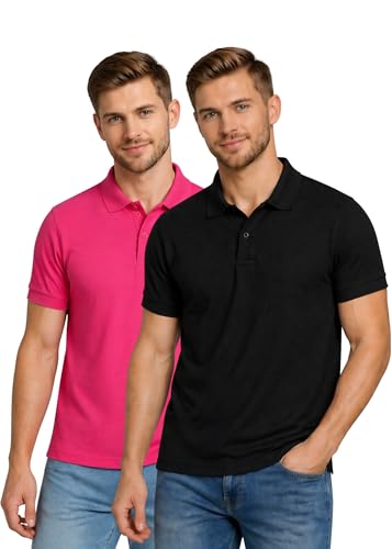 Image of INKKR Men's Combo Polo Neck Cotton Blend Solid T-Shirt (Pack of 2)