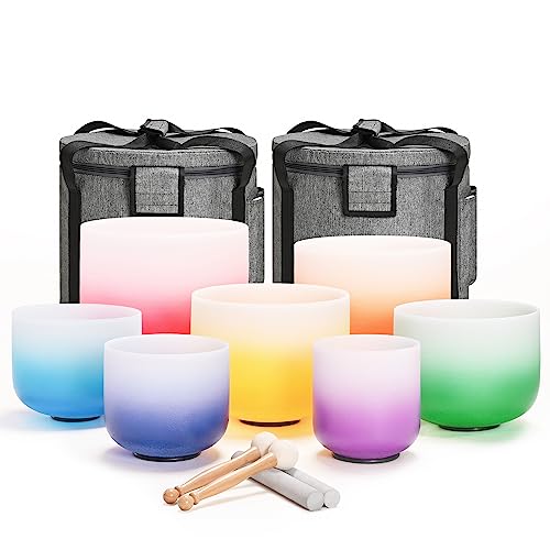 Lycrystal 6-12 YONGTAN SET+BAG 432Hz 7Pcs Set Of 6-12 Inch Aria Gradient Design Frosted Quartz Crystal Singing Bowls cover