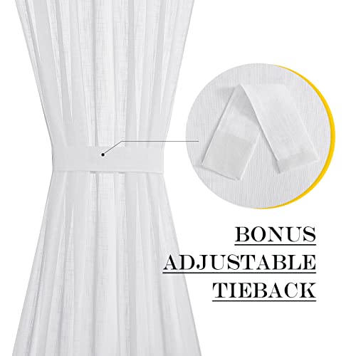 NICETOWN White Linen Textured Door Curtain - Semi-Sheer Sidelight Panel, 30 W x 40 L, Single Panel with Tieback