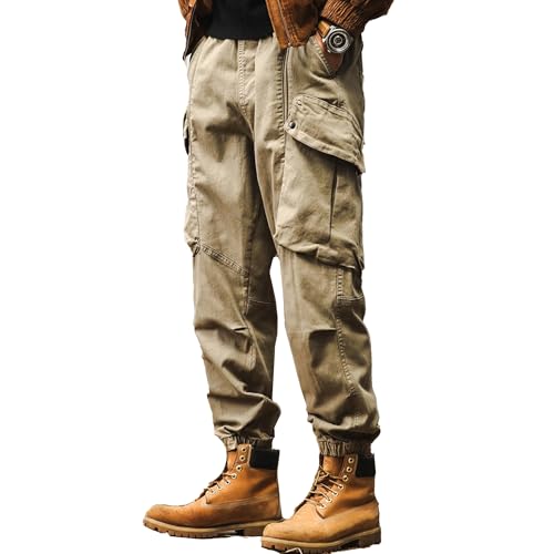 XYXIONGMAO Men's Black Streetwear Joggers Multi-Pocket Cargo Pants Loose Techwear Pleated Overalls Hip Hop Casual Sweatpants