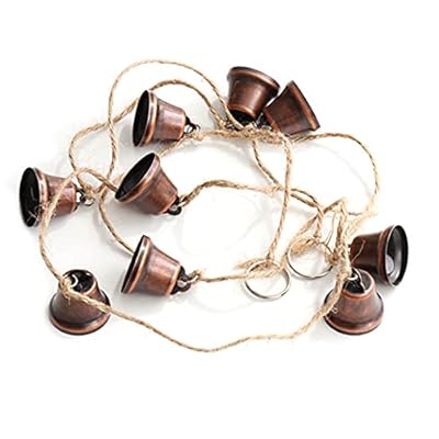 MrMrKura Vintage Jingle Bells Hanging String, 9 Antique Red Copper Bells Decorative Hanging Bells Wind Chimes Bell Decoration Gifts for Home Garden Decor Crafts (53 inches Long)