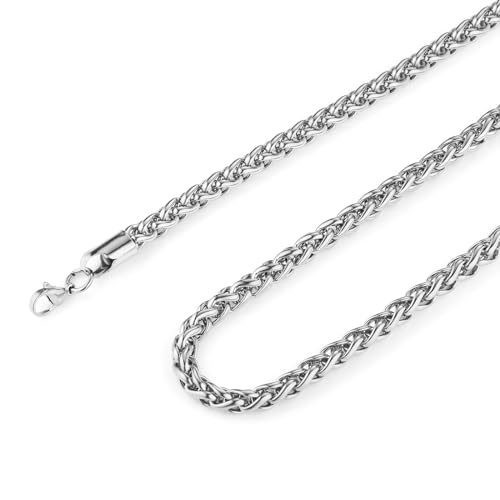 Image of HZMAN 3.0 mm Stainless Steel Wheat Silver Chain Necklaces for Men & Women 16 inch -36 inch
