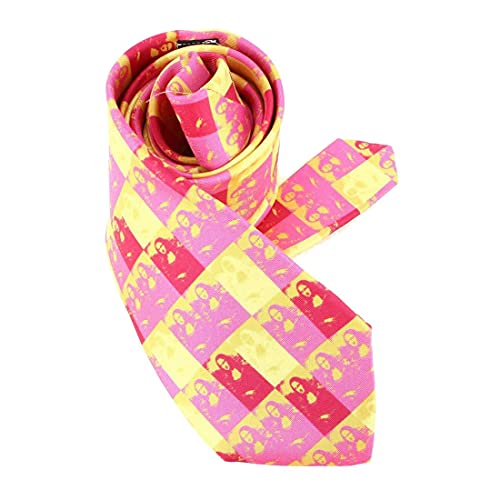 Cravate Lyonnaise de luxe en pure soie rose motif La Joconde fabriqué en France