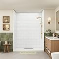 Bathlink Shower Wall Panels, 32D x 60W x 79H, Solid Surface Waterproof Wall Panels for Showers, Shower Surround Wall Kit, Glossy White Brick-Look Finish, 1" (25.4mm) Thick, Grid-Reinforced Backing