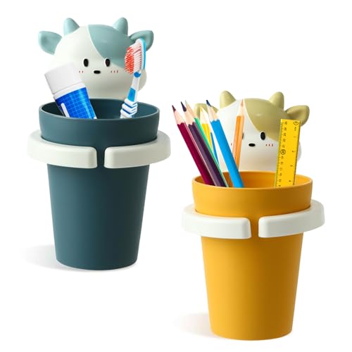 SoeUyd 2 Stücks Zahnputzbecher Kinder Zahnbürstenhalter Kinder Kinder Zahnbürstenhalter Mit Tasse Cartoon Zahnbürstenbecherständer Geeignet für Badezimmer und Kinderzimmer