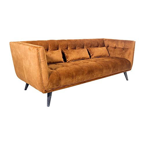 Vintage Line Clubsofa Woodbrook 3-Sitzer Velvet-Brown samt Loungesofa Couch Sofa – Bild 4