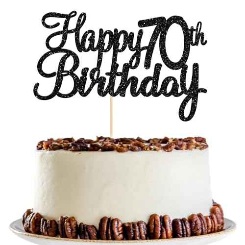 Gyufise 1 Pack Black Happy 70th Birthday Cake Topper Glitter Happy 70 Cupcake Topper Cheers to 70 Fabulous Cake Decoration for 70th Birthday Party Decoration Supplies