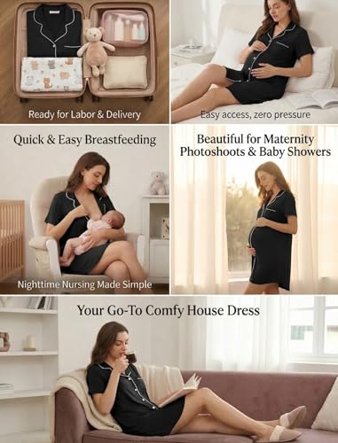 Image of Pjmlifecoco Nightgown for Women Button Down Sleepshirt Short /Long Sleeve Nightdress Soft Modal Sleepwear S-XXL