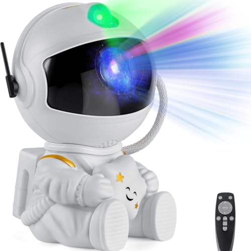 Projetor Luminaria de luz da galáxia do astronauta Luz Noturna LED com Céu Estrelado, Aurora, Controle Remoto, Decoração Infantil Criativa (Branco com Estrela)