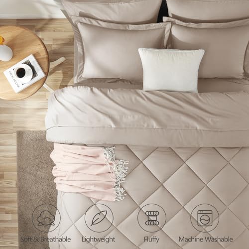 CozyLux King Comforter Set with 7 Pieces Bed in a Bag Linen All Season Bedding with Comforter, Pillow Shams, Flat Sheet, Fitted Sheet and Pillowcases