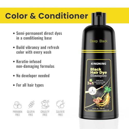 Image of KINGMING Hair Dye Shampoo 3 in 1 for Gray Hair (Deep Black)