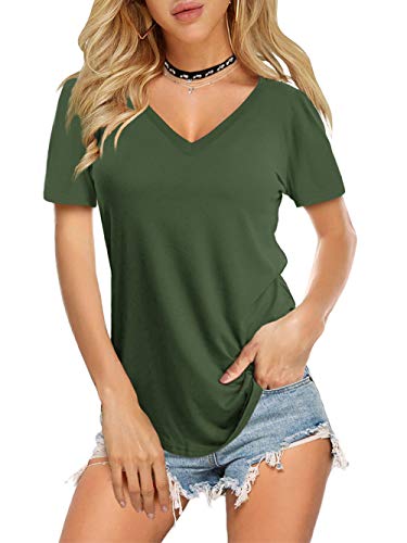 Amoretu Women's Basic Tee Shirt Short Sleeve Plain Summer Blouses Tops(Green,Xl) #TOP9