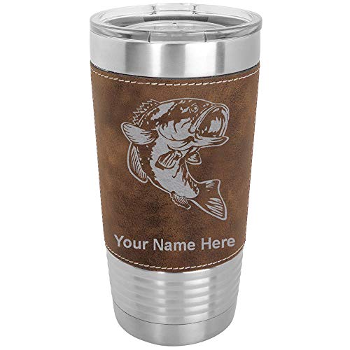 Lasergram 20Oz Vacuum Insulated Tumbler Mug, Bass Fish, Personalized Engraving Included (Faux Leather, Rustic) #TOP4