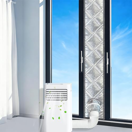 Aozzy 98 Portable AC Sliding Door Vent Kit 3-Layer Thickened Aluminum Foil & Cotton & Oxford Fabric 100% Airtight Thermal Insulation aircon Door kit Adjustable Length for Sliding Glass Door/Window