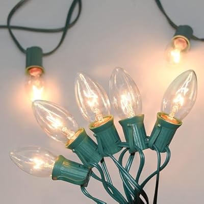 GOOTHY C9 Clear Christmas String Lights, 25Ft Outdoor Christmas Lights with 26 Warm White Bulbs, Hanging Roofline String Lights Vintage Christmas Lights UL Listed for Patio Garden Backyard Decor