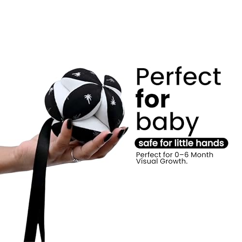 B4BRAIN Newborn Baby Rattle Clutch Ball | Hanging Toy Crib, Stroller, Car Seat | Montessori, Teething Safe | Soft, Black & White | Infant Development | Baby Shower Gift | 0,1,2,3,6 Months to 1 Year