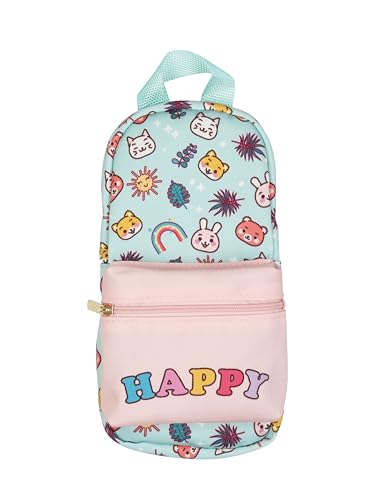 Estojo Mochilinha Kawaii Happy Plastcover – Em Lona Azul com Alça Estilo Mochila