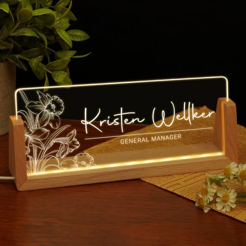 Image of Custom Name Plate for Desk, Personalized Light Up Acrylic Desk Name Plate, Personalized Office Gifts for Boss Coworkers Teacher, Employee Appreciation GIfts, Office Decor for Women Men