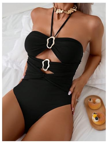 Verdusa Women's Cut Out One Piece Swimsuit Backless Halter Bathing Suit3