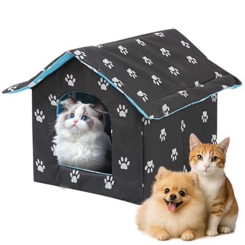 DAJASD Katzenhaus Outdoor Winterfest, 35x33x30CM Wetterfest Katzenhaus für Draußen Groß mit Abnehmbarem Weiches Matte, Faltbar Katzen Haus...