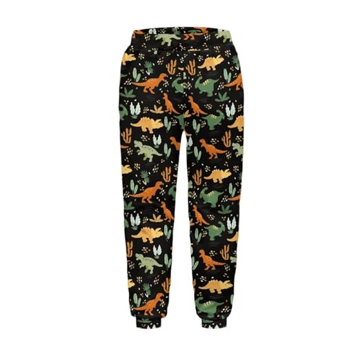 Boys Cartoon Print Dinosaur/Shark/Truck Pattern Lightweight Pants Elastic Belt Sweatpants 4-15T4