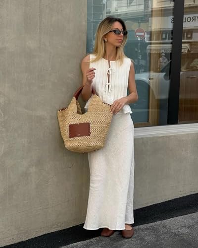 Tie Front Tank Tops for Women Y2K Bow Sleeveless Coquette Pleated Ruffle Shirts Summer 2024 Babydoll Top4