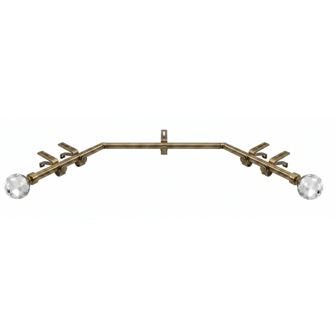 Bay Window Curtain Pole 3-Sided 28mm Eyelet Rod Rail Set with Adjustable "A" Brackets & Bella End Finials (Antique Brass, 5.7m (3x 1.9m Poles))