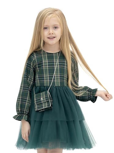 Lilax Toddler Girl's Long Sleeve Plaid Christmas Tutu Skirt Holiday Dress