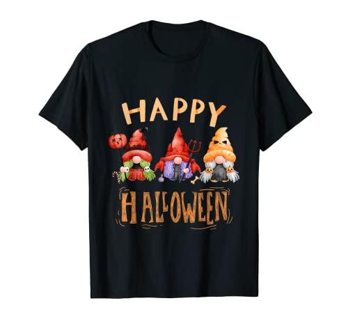 Cute Gnome Happy Halloween Fall Pumpkin and Ghost T-Shirt