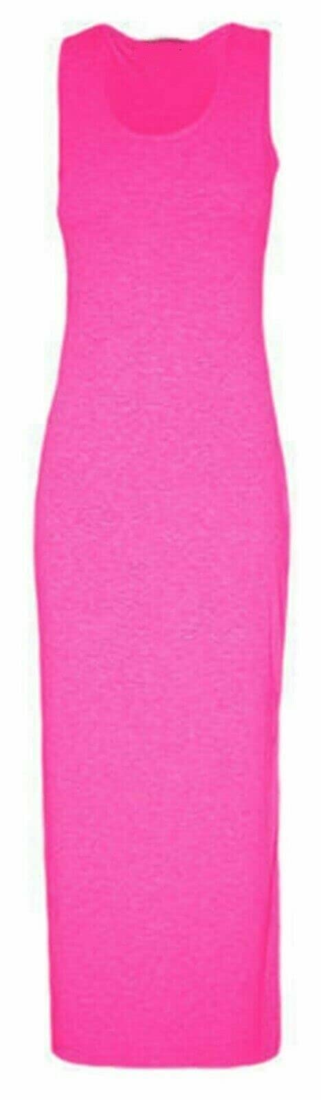 Women's Fuschia Jersey Long Summer Vest Racer Muscle Back Maxi Dress Plus Size 8-26 (Xxxl (24-26), )