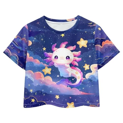 Image of Axolotl Toddler Graphic Tees Girls Cute Summer Clothes 11-12 Skin Friendly T Shirts for Running Short Sleeve Crop Tops for Toddler Girls Activewear Gift for Granddaughter, Medium