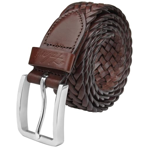 Falari Men's Braided Belt 100% Genuine Leather Brown 38-40 9007-RBN-L