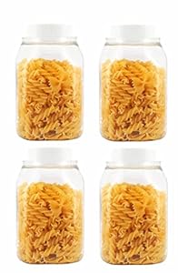 PEARLPET Plastic Space Saver Air Tight Kitchen Storage Container Transparent Jar Set 1000 Gm Pack of 4