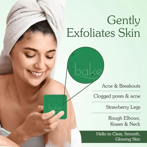 Image of BAKE 10% AHA + 1% BHA Scrub Treatment Soap with Lactic Acid, Glycolic Acid, 1% Salicylic Acid | For Clogged Pores, Exfoliation, Strawberry Skin & Bright Underarms | Soap for Women & Men | 100g x 4 (Pack of 4)