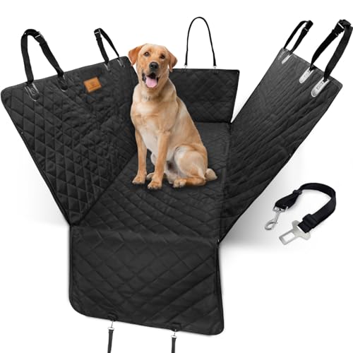 AMZPET 3-in-1 Dog Car Seat Cover - Hammock, Back Seat Cover and Boot Liner - Scratch-Proof with Seat Belt Tether