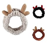 3 Counts Spa Facial Headbands Hair band for Makeup Face Washing and Yoga Cute Deer Antler Head Wrap...