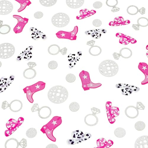 Image of Cowgirl Disco Bachelorette Confetti Bachelorette Party Decorations, Glitter Disco Ball Ring and Pink Cowgirl Boot Hat Confetti for Bachelorette Bridal Shower Table Decor（100pcs）