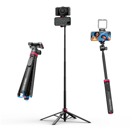 Ulanzi MT-44B スマホ三脚 カメラ三脚 自動開閉 片手 150cm 自撮り棒 四脚 2in1スマホクリップデザイン スマホとカメラ一緒撮影 7段伸縮 ボール雲台 360°回転 軽量 リモコン付き コールドシュー付き vlogセルカ棒 折りたたみ 持ち運び便利 iPhone15/16/17用/Android/Sony用/Canon用/ビデオカメラ/アクションカメラの商品画像（Amazon）
