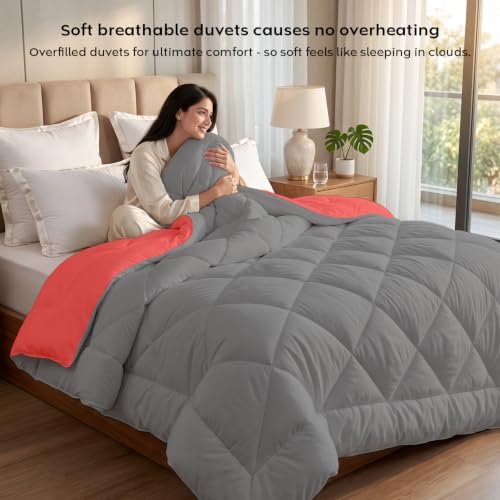 Image of AYKA Reversible Comforter 220 GSM Microfiber Reversible AC Comforter /Blanket for Winter /Quilt /Duvets for King Size Double Bed Comforter (90 * 100, Red & Grey)| TC - 220