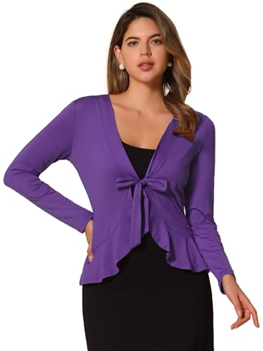 Image of Allegra K Women's Tie Front Cardigan Dressy Casual Cardigan Draped Ruffle Shrugs for Women Dresses